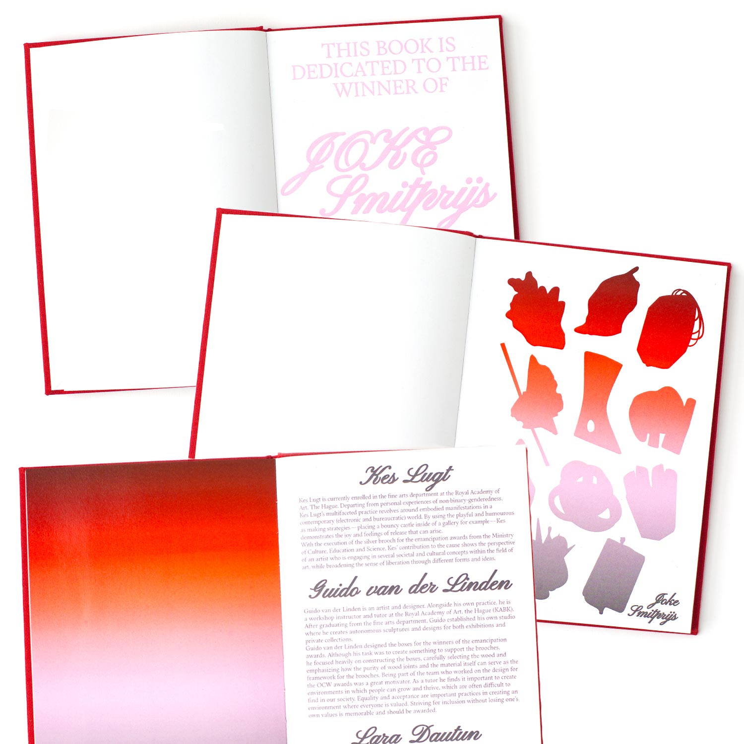 pink and red books on white background